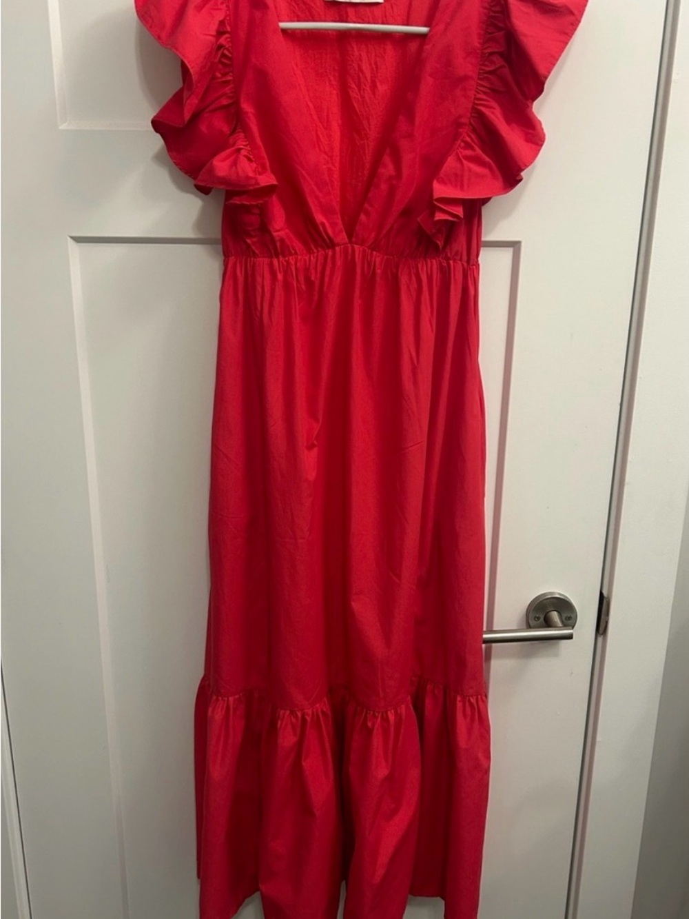 Abercrombie & Fitch Bright Red Ruffle Sleeve Maxi Dress